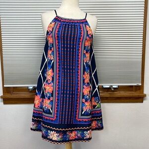 Flying Tomato Blue Hawaiian Floral Print Boho Sleeveless Mini Dress Size XS